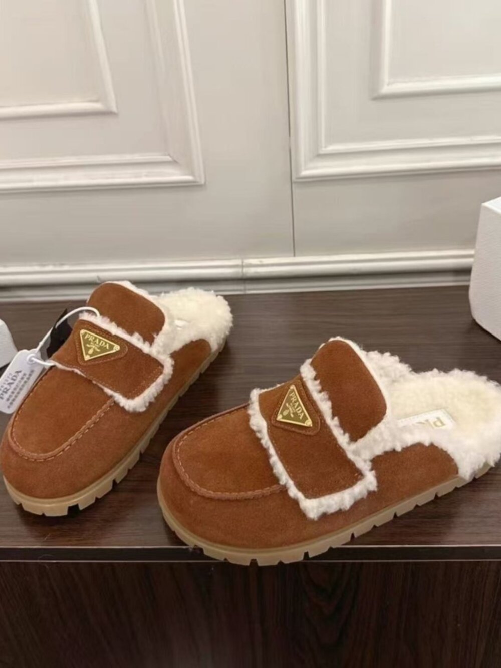 Prada Shearling Suede Lug Sole Mules - Picture 3 of 4